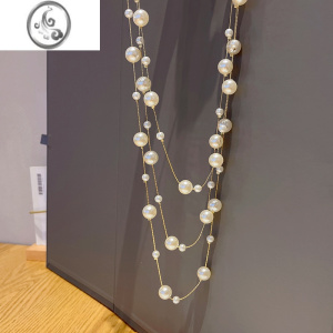 JiMi珍珠毛衣链女长款配饰气质满天星设计感多层旗袍2022年新款项链 毛衣链三层57CM