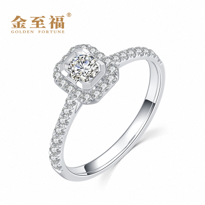 金至福钻石戒指女方形钻戒群镶时尚奢华一克拉效果订婚求婚定制刻字送女友送老婆唯伊主石重/约23分*金重约/2.268g