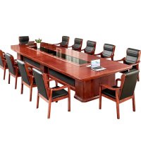 豪利特大型油漆会议桌实木黑玻璃长桌办公室桌椅组合工作台3.5米会议桌+12把将椅