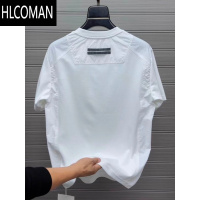 HLCOMAN2025夏季新款男装圆领时尚拼接短袖T恤衫男士潮流透气半袖上衣男