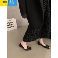 聚范韩版设计感浅口单鞋小皮鞋黑色气质平底鞋子法式瓢鞋软底女鞋