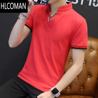 HLCOMAN男士短袖t恤V领夏装网眼2025潮流Polo衫冰感帅气立领薄款体恤