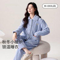 新款珊瑚绒睡衣女秋冬款保暖法兰绒可外翻领穿女士家居服套装_61