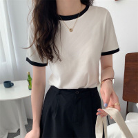 休闲打底衫上衣女修身短袖T恤女夏拼色韩版学生圆领女装