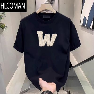 HLCOMAN潮牌字母T恤简约设计感痞帅男短袖夏季潮牌圆领套头半袖