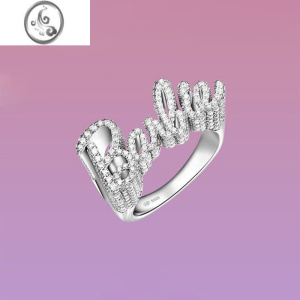 JiMi新款欧美英文芭比戒指s925银女ins潮网红时尚创意设计潮指环饰品 芭比英文戒指