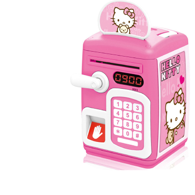密码箱存钱卡通儿童玩具指纹感应识别自动卷钱存钱罐储蓄罐-粉色（KT）