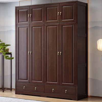 采百木(caibaimu)新中式实木衣柜大容量衣橱四门带抽屉柜子卧室配套