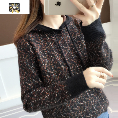 暖青汇连帽带帽2021春秋新款韩版短款宽松套头打底针织衫毛衣女士卫衣卫衣