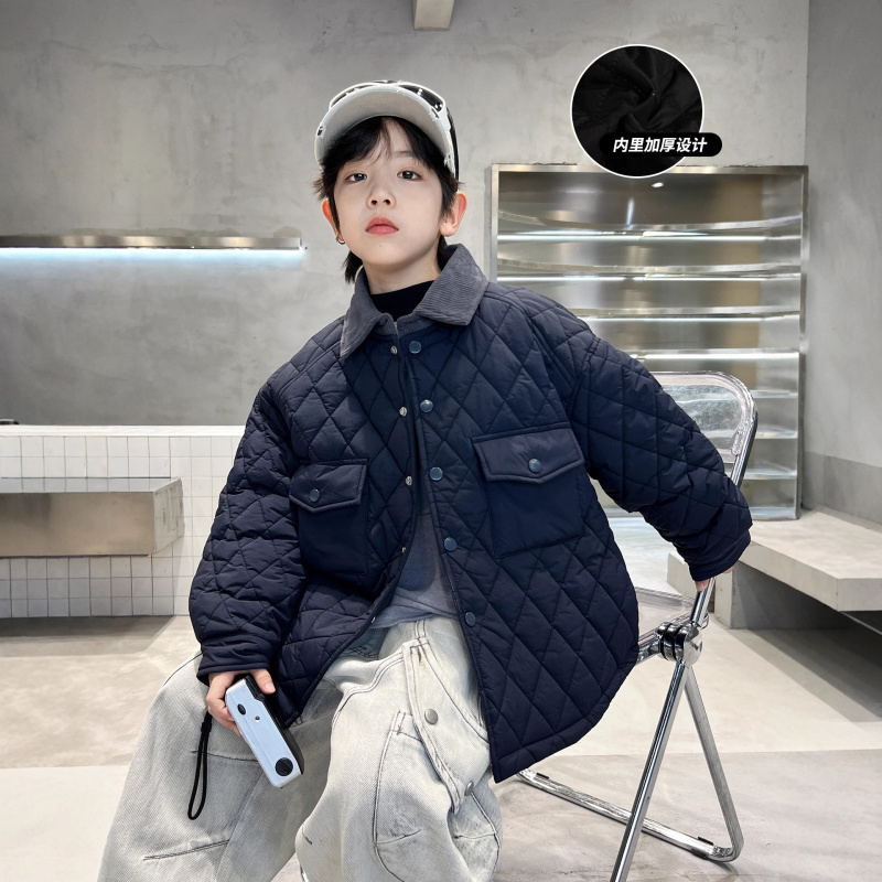 男童棉服轻薄款新款中大童红色棉袄秋冬季儿童冬装夹棉外套潮