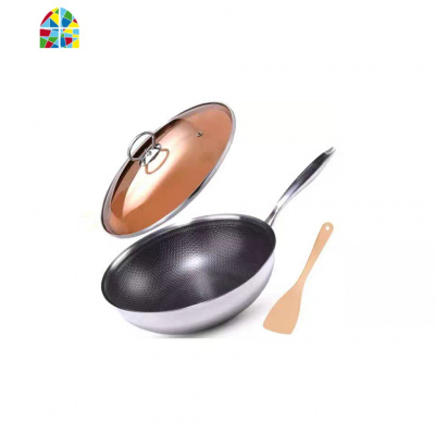 不锈钢炒锅家用电磁炉燃气灶无涂层无油烟炒菜锅锅 FENGHOU 304不锈钢炒锅+木铲+硅胶锅铲
