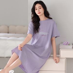 睡衣女夏季薄款纯棉短袖睡裙韩版可爱卡通全棉休闲家居服