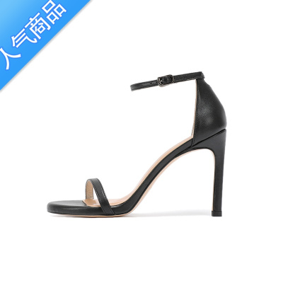 SUNTEK2023年新款夏季百搭黑色网红一字扣带高跟凉鞋女走秀细跟性感气质