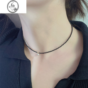 JiMi黑色超百搭黑尖晶珍珠项链女小众锁骨链不掉色高级感颈链饰品