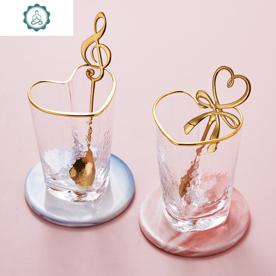 封后(FENGHOU)创意爱心杯情侣早餐杯北欧果汁杯金边玻璃水果心型杯少女心杯可爱封两小无猜-爱心杯2个+蝴玻璃杯