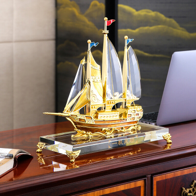 礼氏嘉 一帆风顺珐琅彩船办公室客厅摆件开业商务礼品