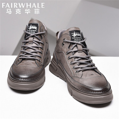 全场1件2折折后参考价239-马克华菲男鞋高帮鞋男休闲皮鞋男英伦风鞋子男百搭板鞋男