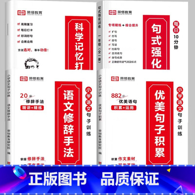 [推荐全4册]句式训练+优美句子+修辞手法+打卡计划 小学三年级 [正版]荣恒小学语文句式训练大全一二三四五六年级扩句仿