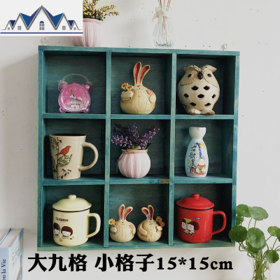 zakka杂货木格子桌面置物架 收纳盒杯子收纳架复古简约壁挂储物盒 三维工匠