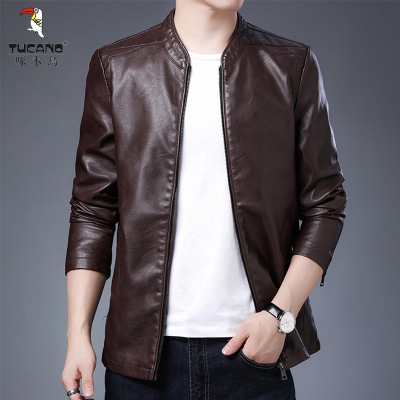 啄木鸟皮衣新款2025男士春秋立领加绒皮夹克百搭外套休闲上衣