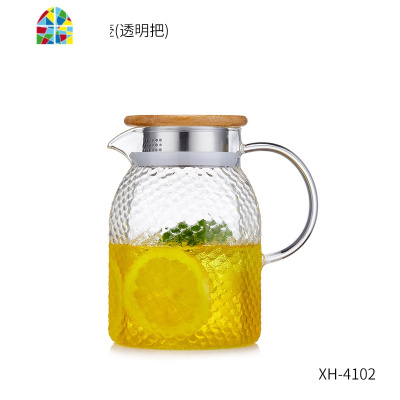 玻璃冷水壶家用耐热高温水瓶防爆凉白开水杯大容量茶壶凉水壶套装 FENGHOU 大龙方[透明把1500ML]+4个杯子