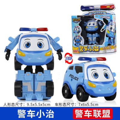 警车联盟变形警车玩具小治救护车小芸消防车大雷五合一体变形机器人男孩女孩套装儿童变形警车小治