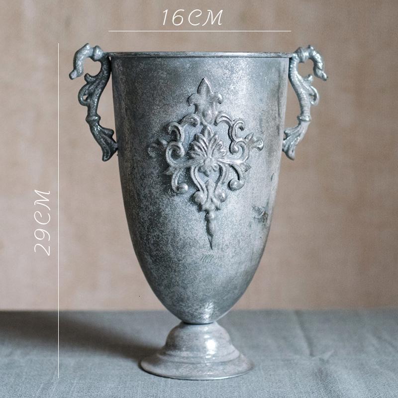 美帮汇古典高脚杯花器 花瓶花翁花盆复古欧式铁艺插花器皿金色烛台 2号银色