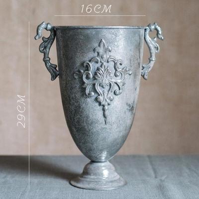 美帮汇古典高脚杯花器 花瓶花翁花盆复古欧式铁艺插花器皿金色烛台 2号银色