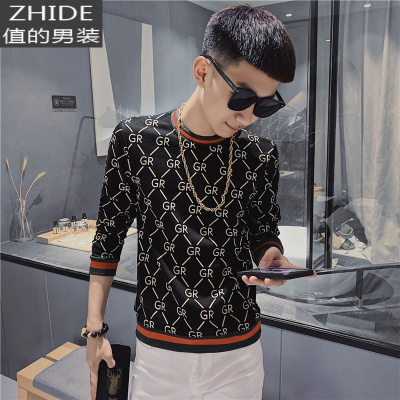 SUNTEK男士卫衣秋冬款韩版潮流加绒加厚上衣服圆领长袖t恤男潮牌打底衫卫衣