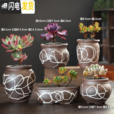 三维工匠多肉花盆组合套装创意个性粗陶透气肉肉植物老桩大小花盆 DL手造-18组合5个 中等花盆容器