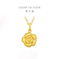 周大福 复古绽放丝绒玫瑰花黄金吊坠女(工费320计价)EOF1367七夕礼物