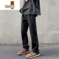 YANXU黑色牛仔裤男潮牌vibe高街宽松直筒阔腿裤美式复古休闲长裤