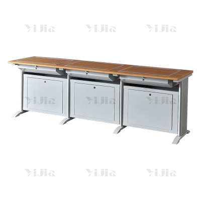 翌嘉 隐藏式翻转电脑桌培训桌房多媒体学习桌办公桌A款三人位2300*600*750mm