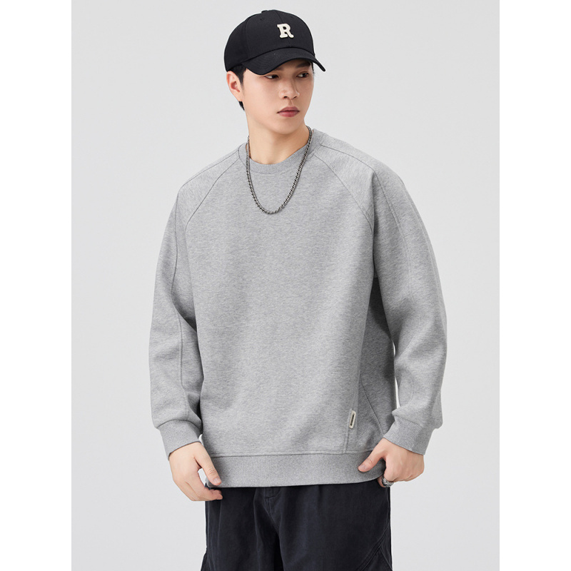 |秋季新款男士圆领德绒卫衣韩版纯色青少年休闲潮男衫