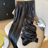 抽绳清新显瘦阔腿裤女春秋季新款慵懒风直筒拖地垂感休闲裤子薄款