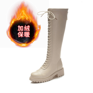 真皮骑士靴冬季新款高筒休闲长筒靴女英伦风粗跟加绒保暖靴子