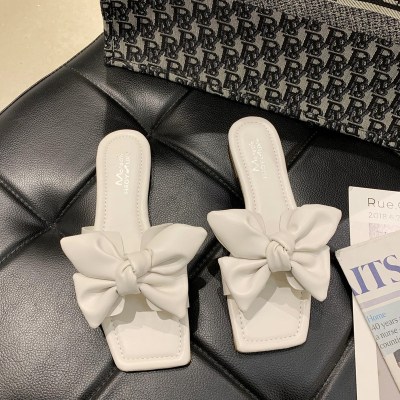 仙女风海边度假凉拖鞋女2021夏天外穿小清新大蝴蝶结平底软妹凉拖