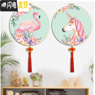 三维工匠十字绣小幅北欧ins独角兽火烈鸟卡通动物玄关线绣2019新款自己绣 独角兽50*50cm丝线满绣无勾边