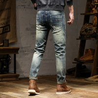 高端轻奢男士破洞牛仔裤高街潮流痞帅炸街ins风修身小直筒裤男生