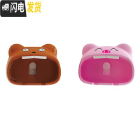 三维工匠创意可爱卡通情侣儿童牙刷架免打孔吸壁式卫生间置物架子牙刷挂架 [2个装]棕色+粉色