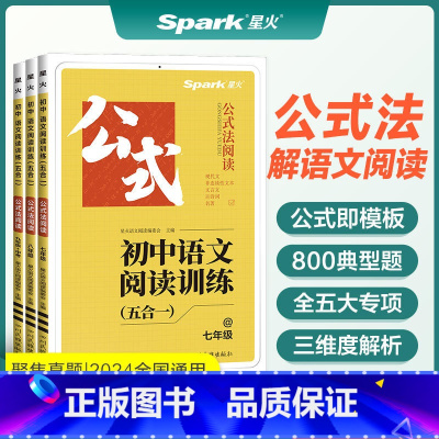 [3本初中通用]语文阅读训练七合一 初中通用 [正版]2024Spark英语巅峰训练七年级八年级九年级初中语文阅读训练七