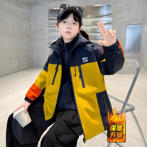 男童冲锋衣三合一可拆卸秋冬新款男大童加厚连帽外套