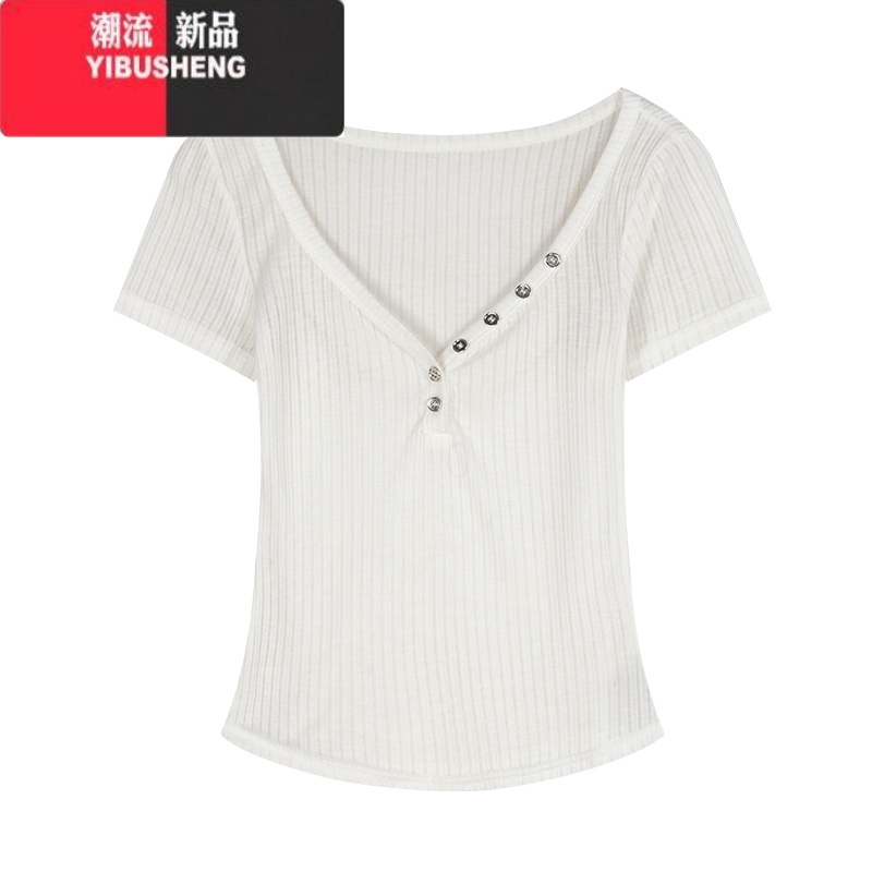 YIBUSHENG纯欲风白色微透短袖T恤女季设计感小众性感甜辣妹修身短款上衣