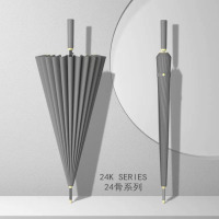 嘉创优品 长柄直杆伞 家用大号加固结实抗风暴雨专用伞24骨自动 浅灰色