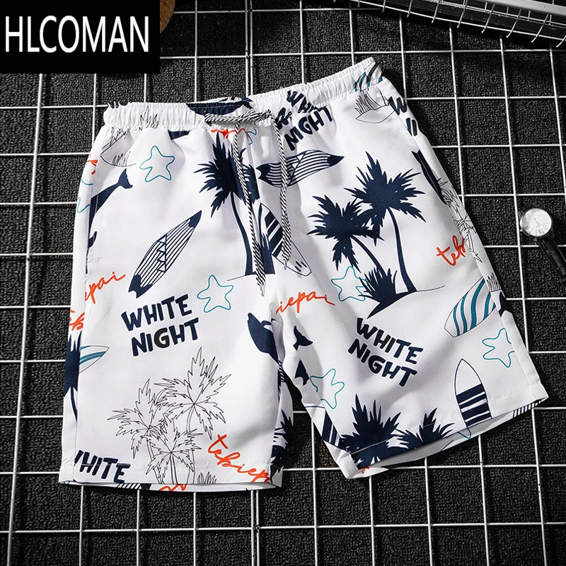 HLCOMAN花短裤男夏季沙滩裤薄款五分潮流宽松大裤衩冰丝运动速干休闲裤子