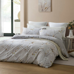罗莱生活出品乐蜗LOVO家纺 素银梅香床品四件套200*230cm