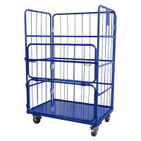 臻远ZY-L14仓储笼 折叠物流台车快递仓库周转车 1100*800*1700上下门 蓝色
