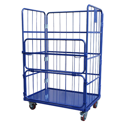 臻远ZY-L14仓储笼 折叠物流台车快递仓库周转车 1100*800*1700上下门 蓝色