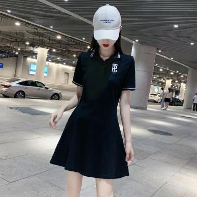 POLO领连衣裙女收腰显瘦上衣2021夏新款韩版休闲a字体恤裙瓷里茶
