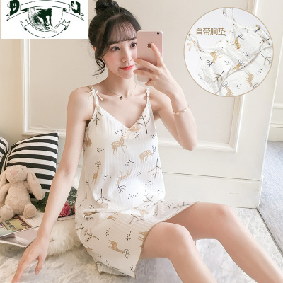 HLCOMAN带胸垫睡裙女夏季薄款冰丝吊带睡衣春秋甜美可爱少女士家居服夏天睡裙
